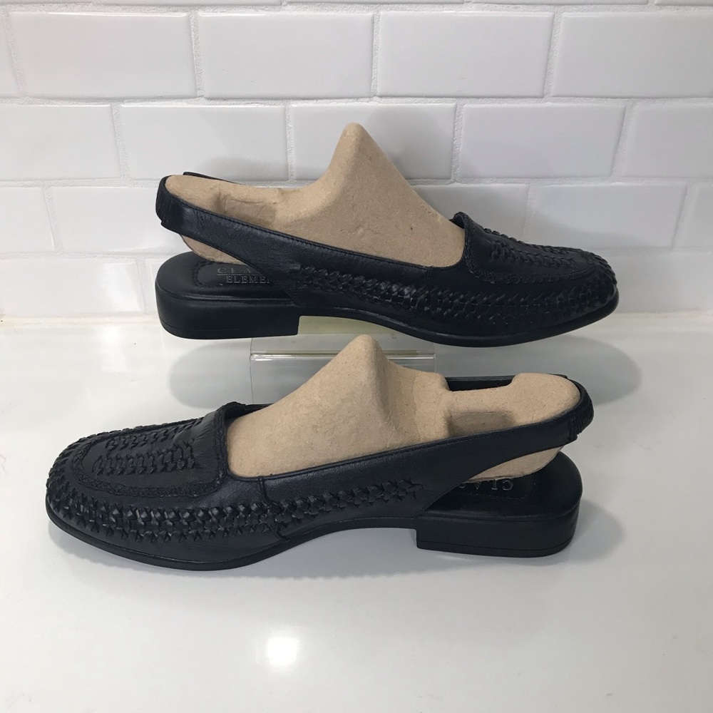 Classic Elements Size 9M Black Woven Leather Low Heel Sling-Back Sandals